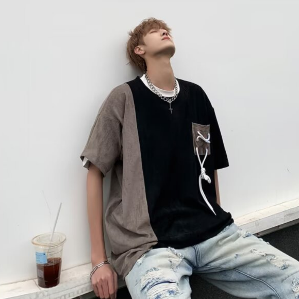 Pocket Drawstring Paneled T-shirt