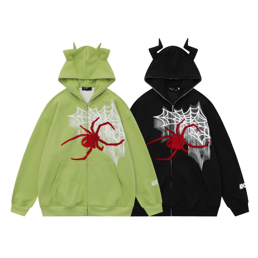 Devil Horn Spider Embroidered Hoodie