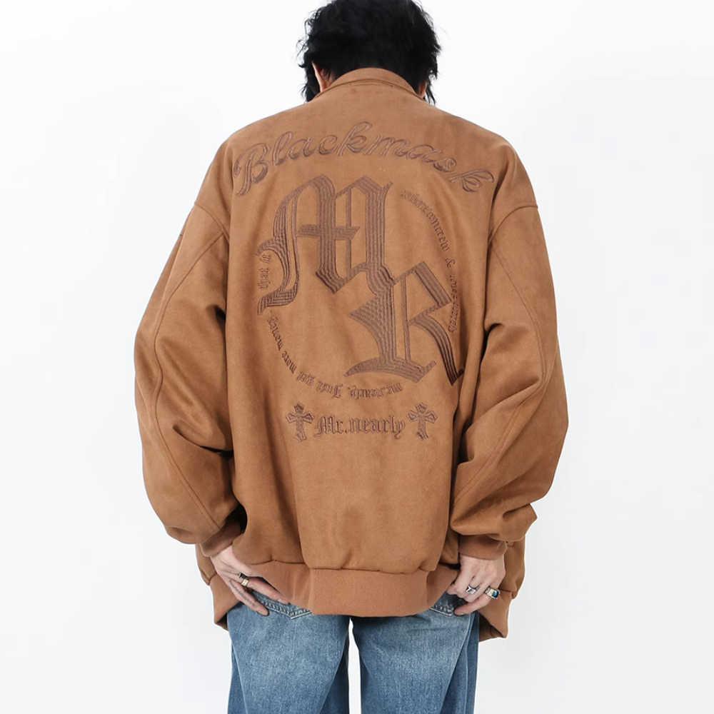 Cross Embroidered Suede Lapel Jacket