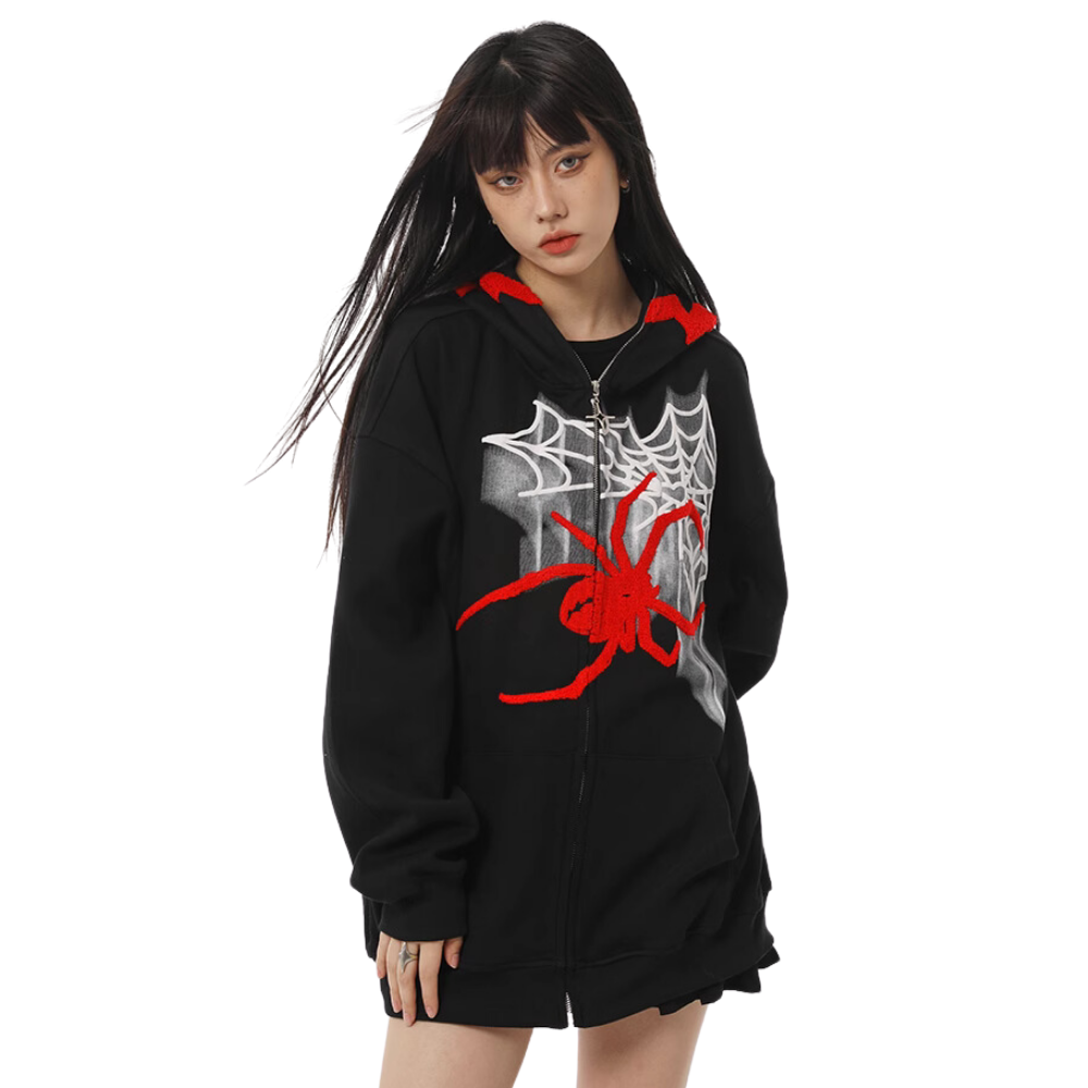 Devil Horn Spider Embroidered Hoodie