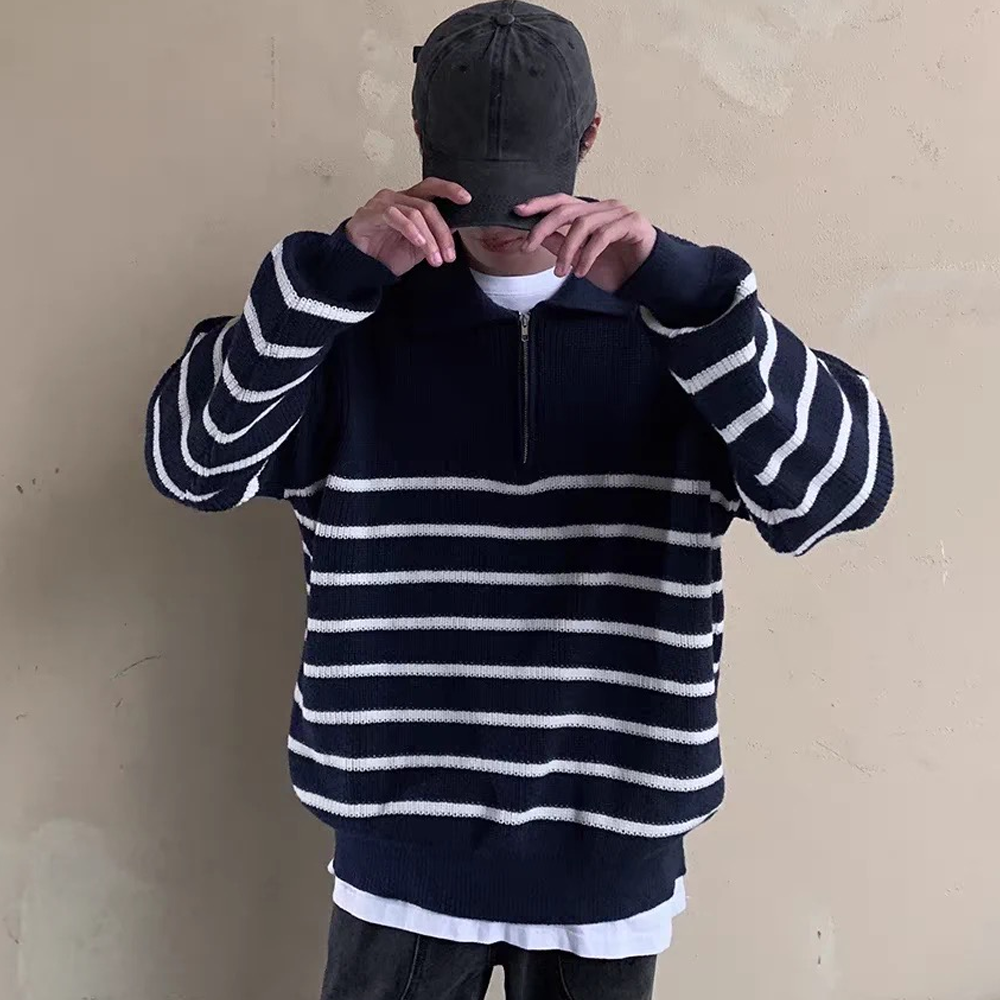 Minimalist Striped Polo Sweater
