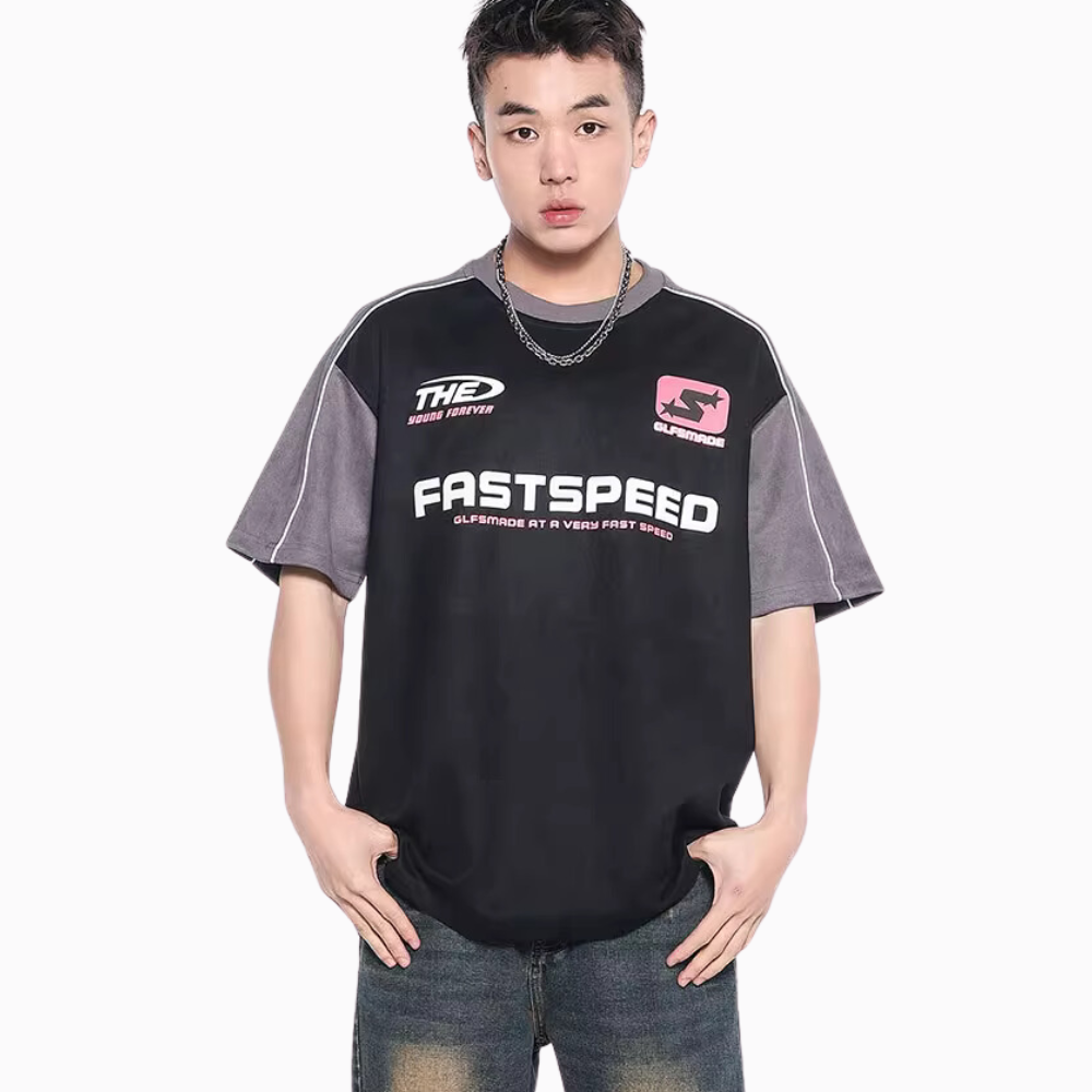 Suede Patchwork Letter T-Shirt