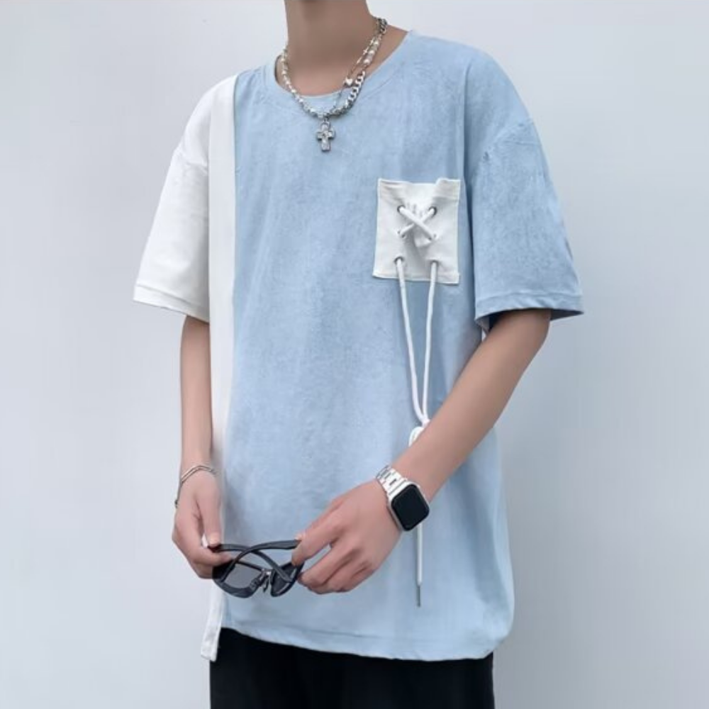 Pocket Drawstring Paneled T-shirt