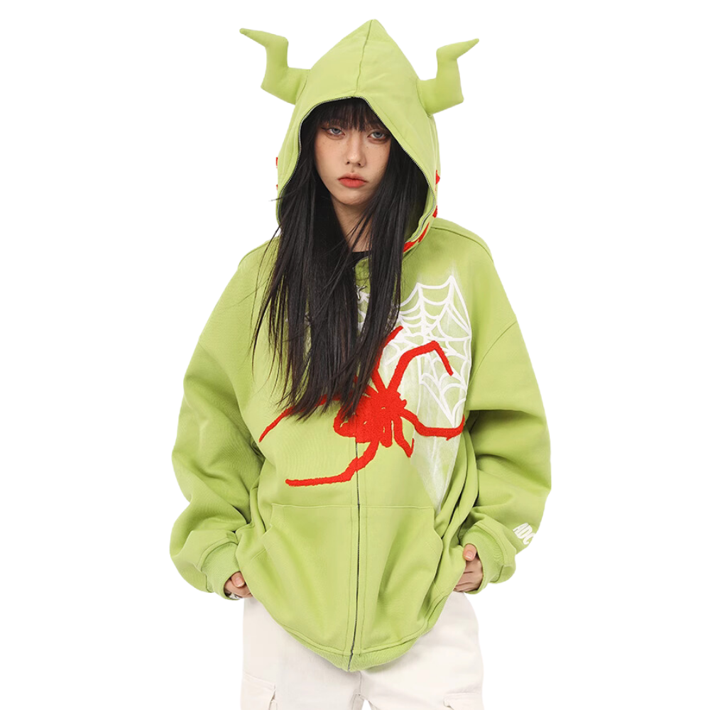 Devil Horn Spider Embroidered Hoodie