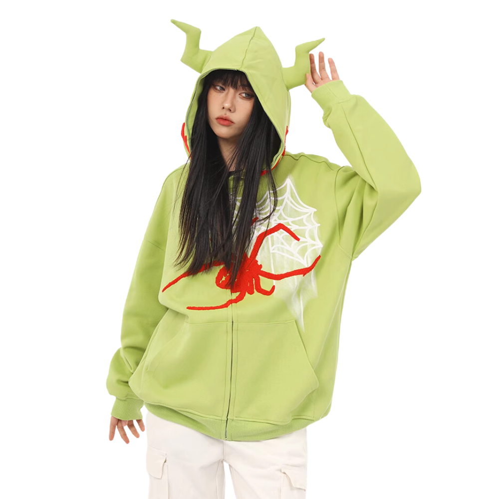 Devil Horn Spider Embroidered Hoodie