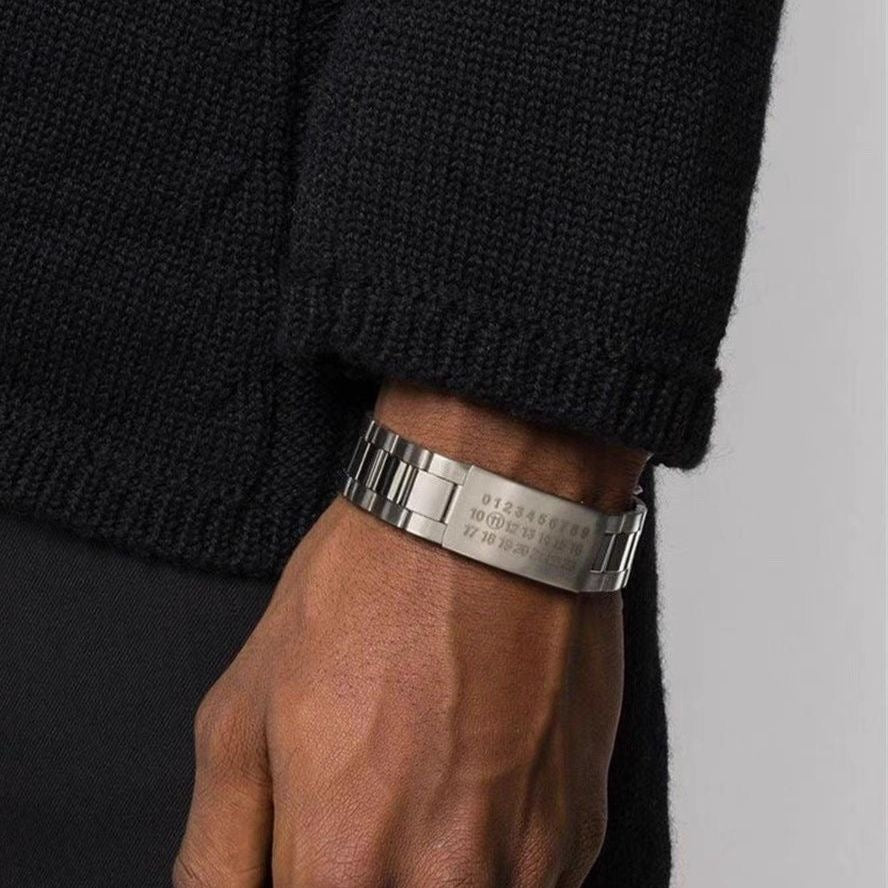 Unseen Echoes Number Tag Stainless Steel Bracelet