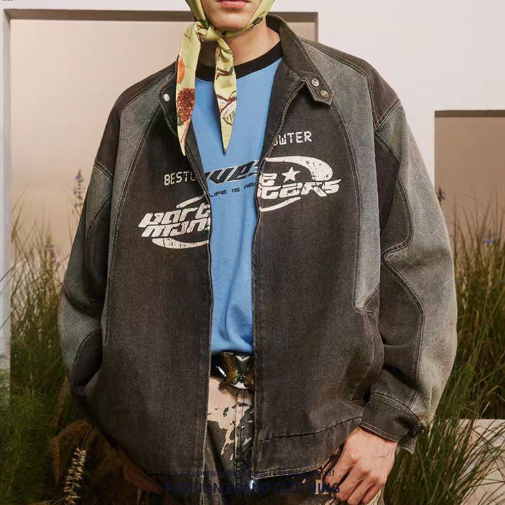 Motorcycle Patchwork Denim Jacket