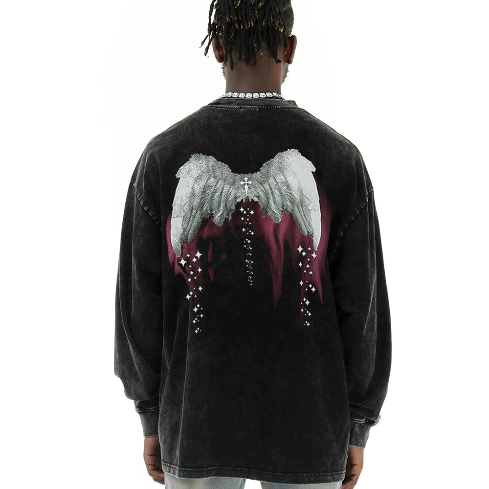 Angel Wings Ribbed Cuffs Long-Sleeve Shirt