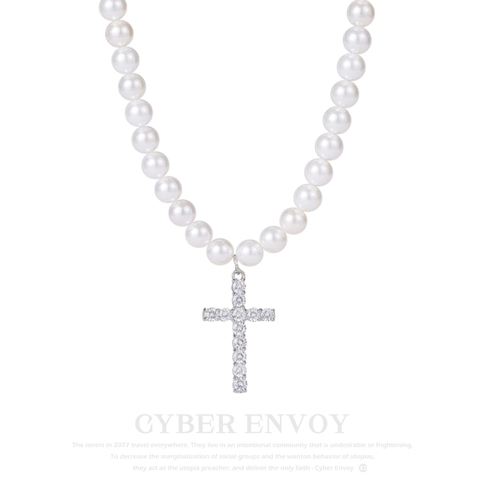 CE | Retro Luxury Pearl Cross Necklace