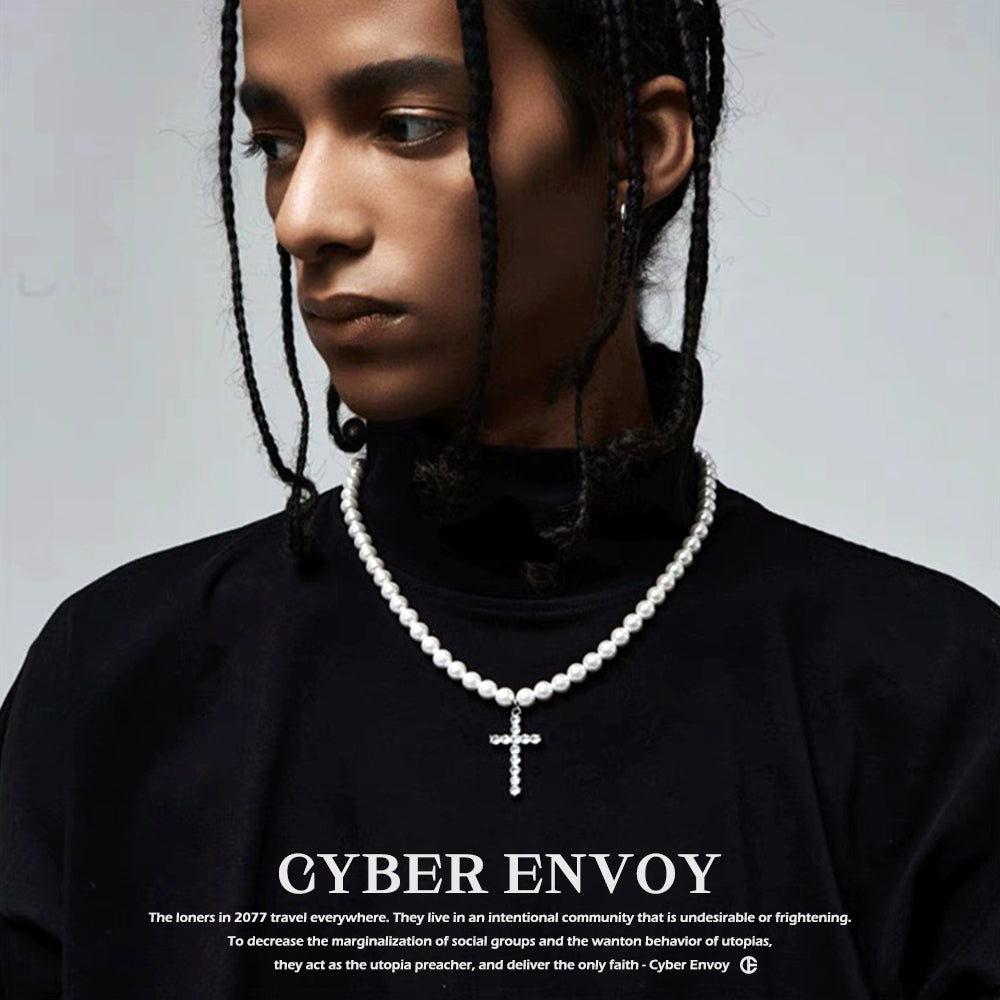 CE | Retro Luxury Pearl Cross Necklace