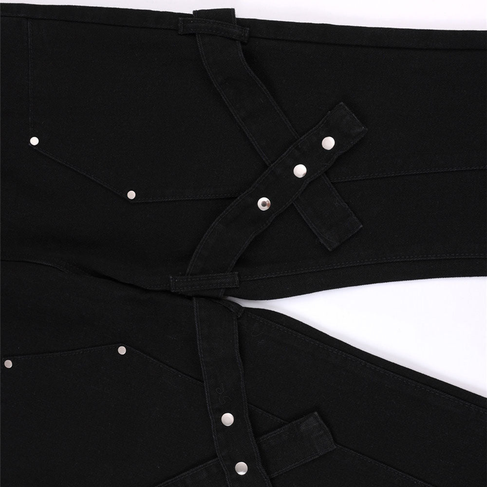 Street Rivet Bandage Belted Straight Jeans