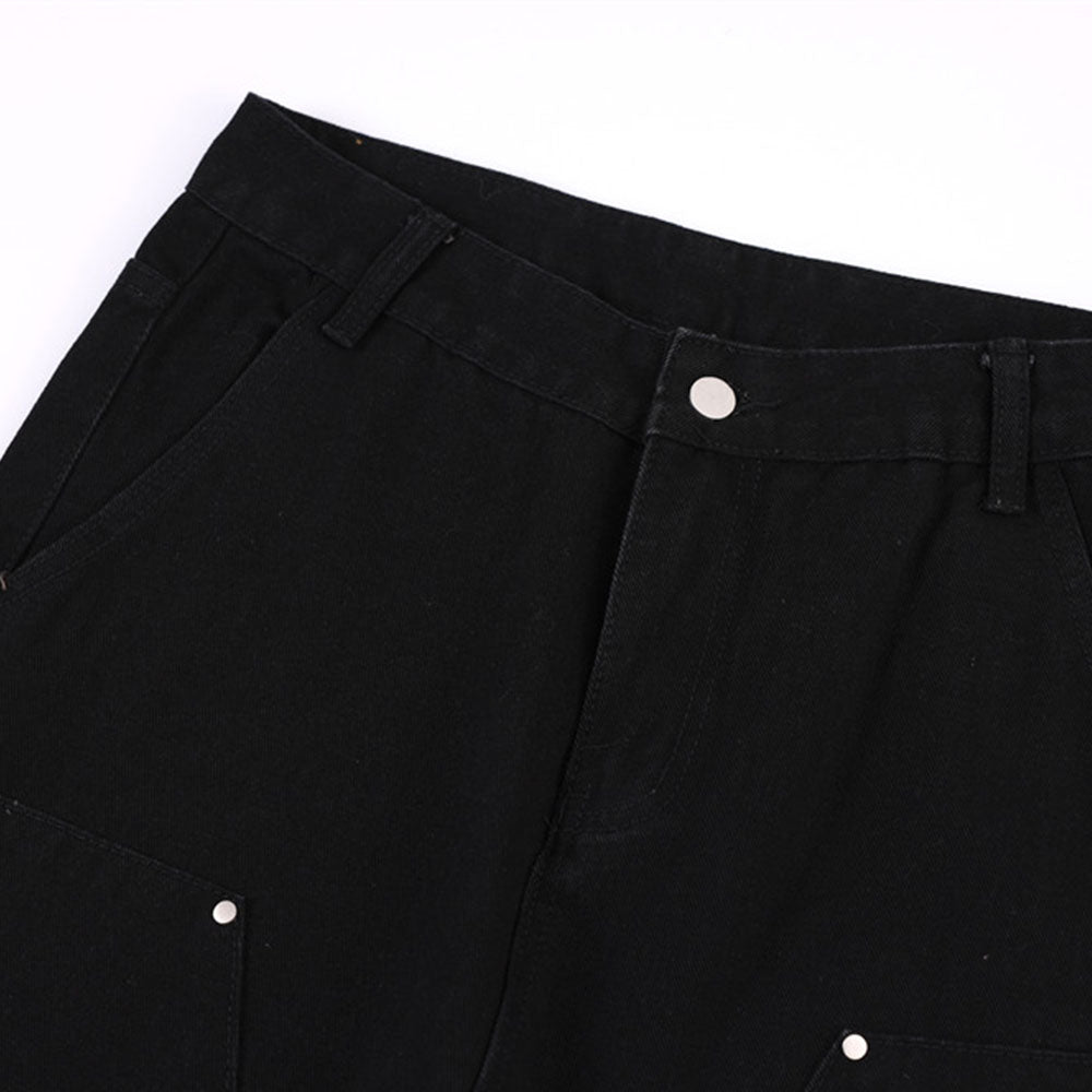 Street Rivet Bandage Belted Straight Jeans