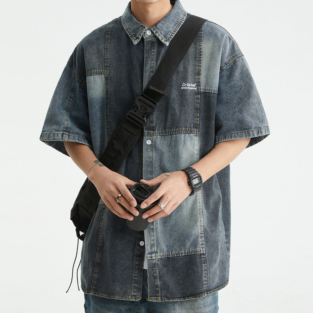 Vintage Panel Denim Short Sleeve Shirt