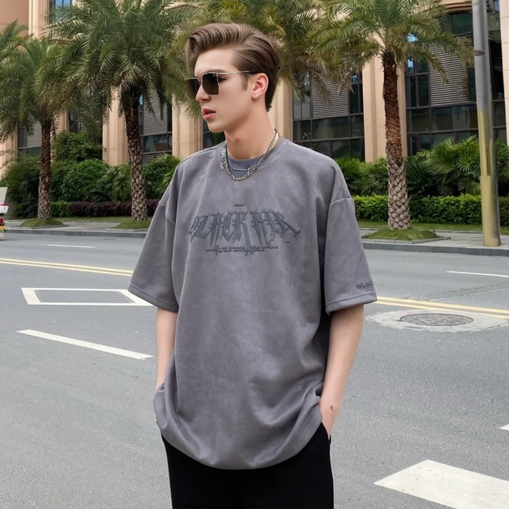 High Street Foamed Letters Suede T-Shirt