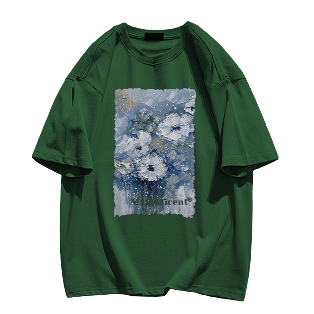 Blue Oil Paint Flowers T-Shirt