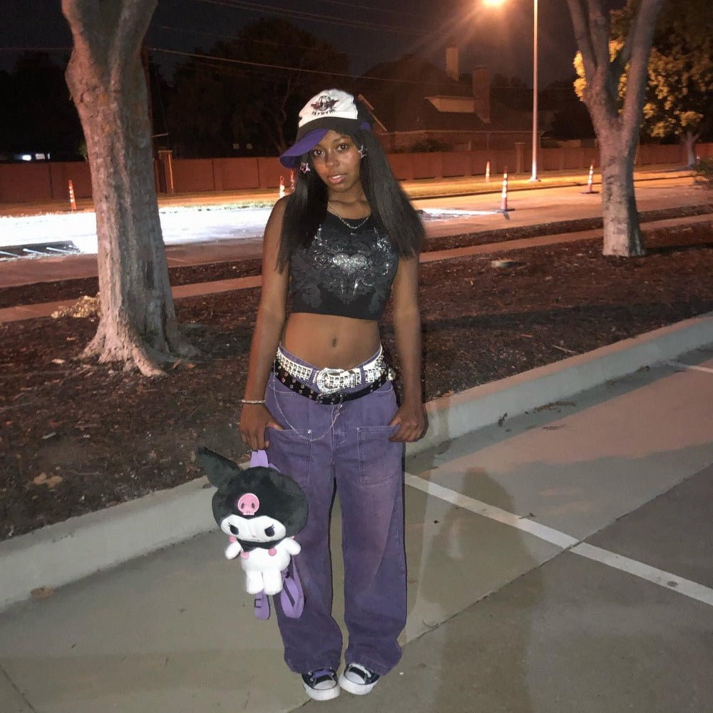 DF |Fading Straight Leg Purple Jeans