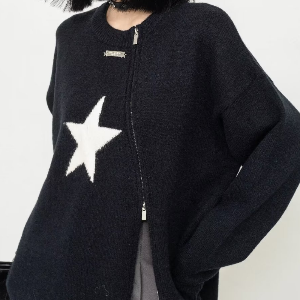 Women's Irregular Zipper Star Sweater