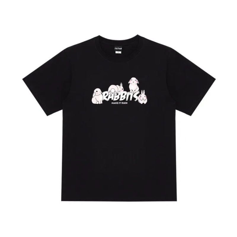 Cute Rabbits Print Cotton T-shirt