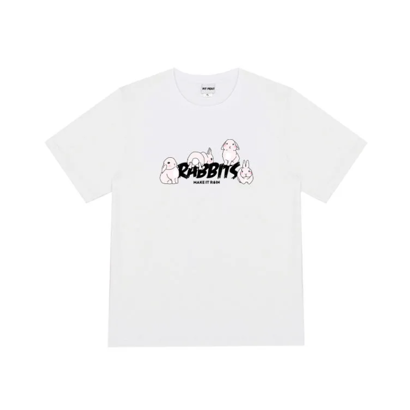 Cute Rabbits Print Cotton T-shirt
