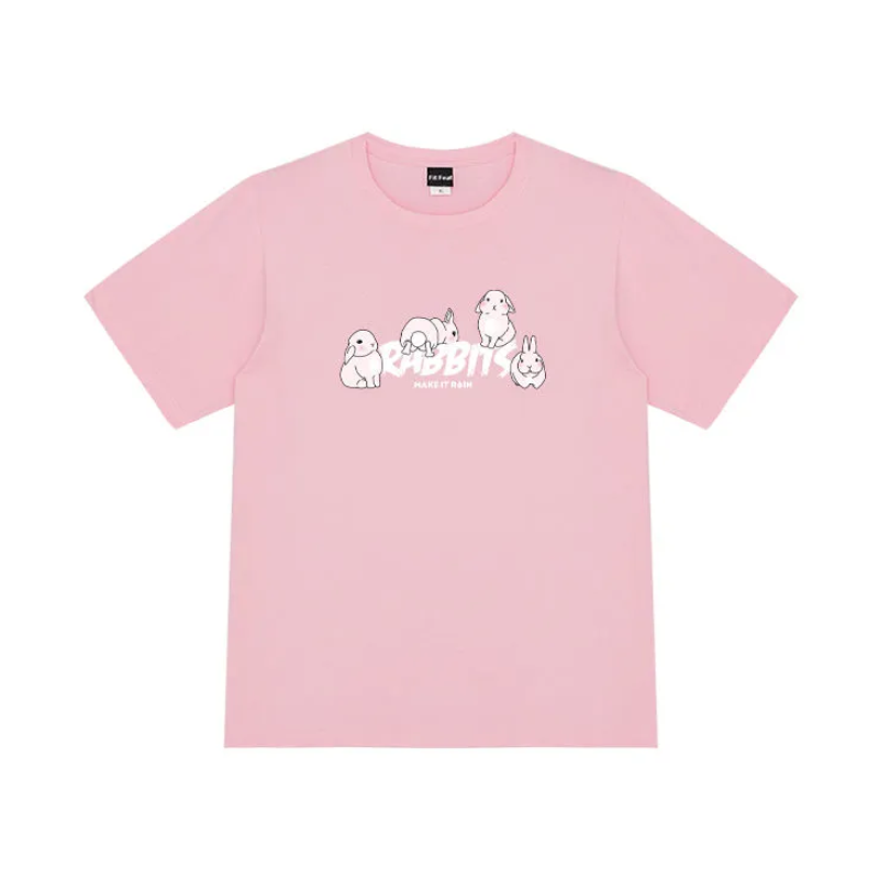 Cute Rabbits Print Cotton T-shirt