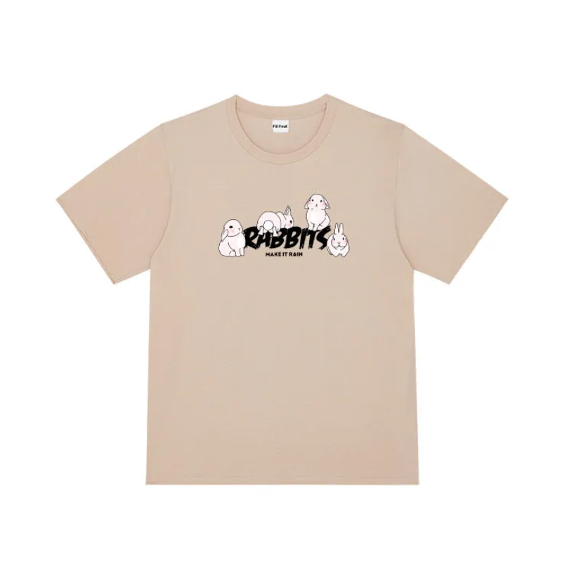 Cute Rabbits Print Cotton T-shirt