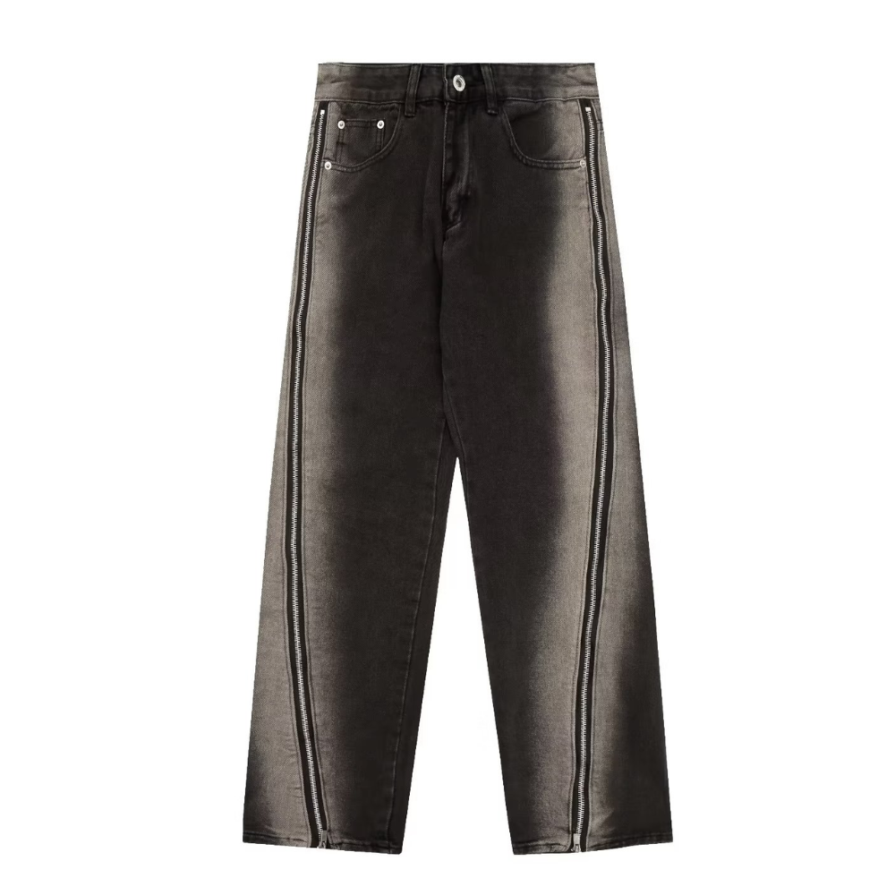 Retro High Street Gradient Zip Slit Jeans