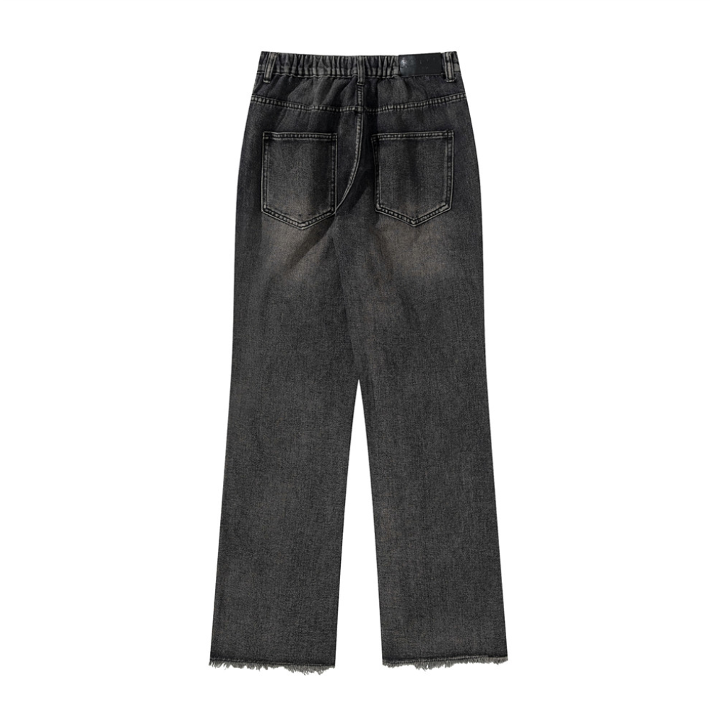 Retro Flame Patchwork Straight Fading Jeans