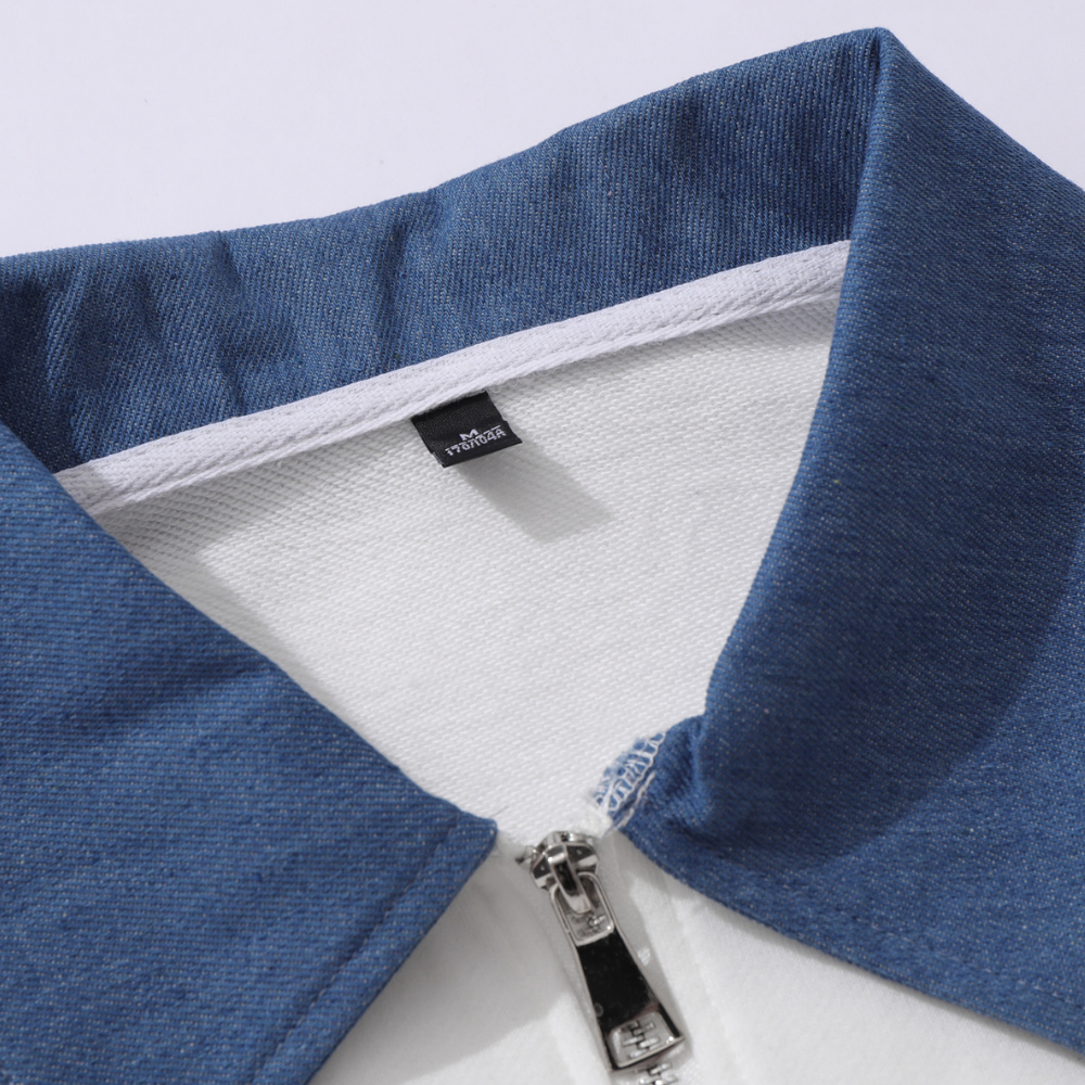 Classic Denim Stitching Polo Sweatshirt