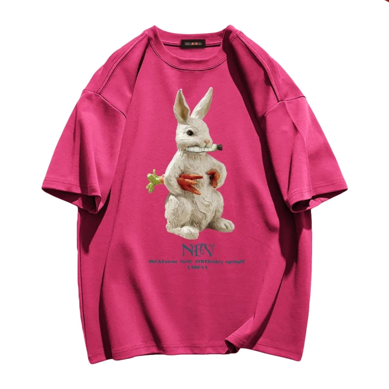 Modern Rabbit Print Cotton T-shirt