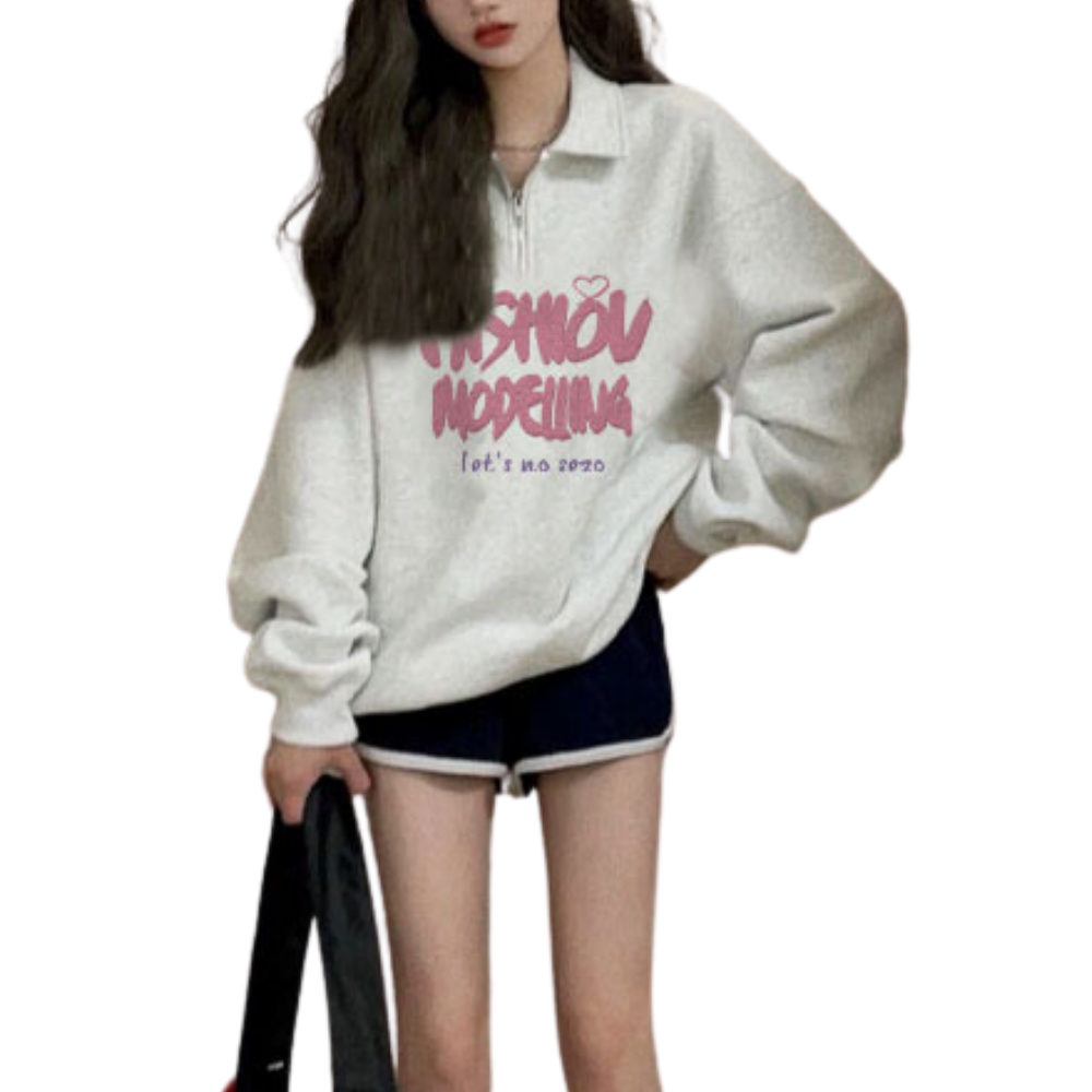Pink Letter Polo Sweatshirt
