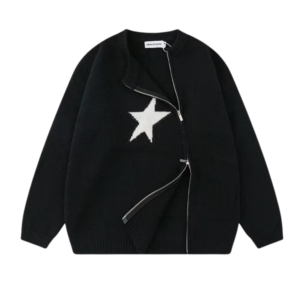 Women's Irregular Zipper Star Sweater