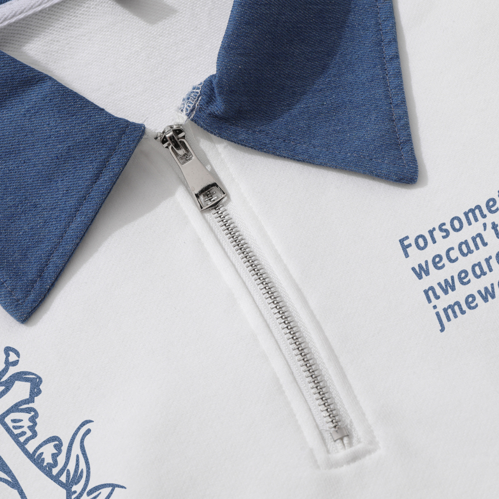 Classic Denim Stitching Polo Sweatshirt