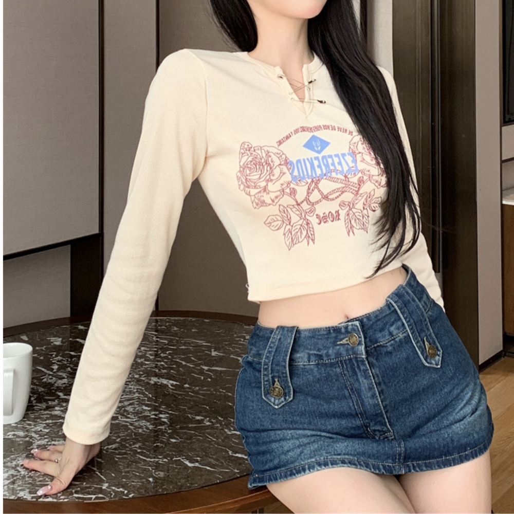 Women's Retro Letter Print Long Sleeve Shirt
