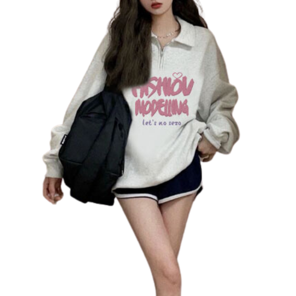 Pink Letter Polo Sweatshirt