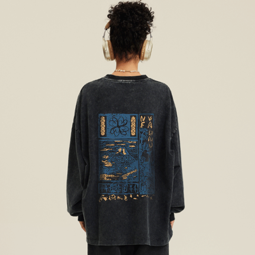 Vintage Landscape Print Sweatshirt