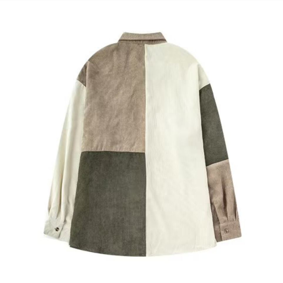 Corduroy Panel Color Contrast Shirt