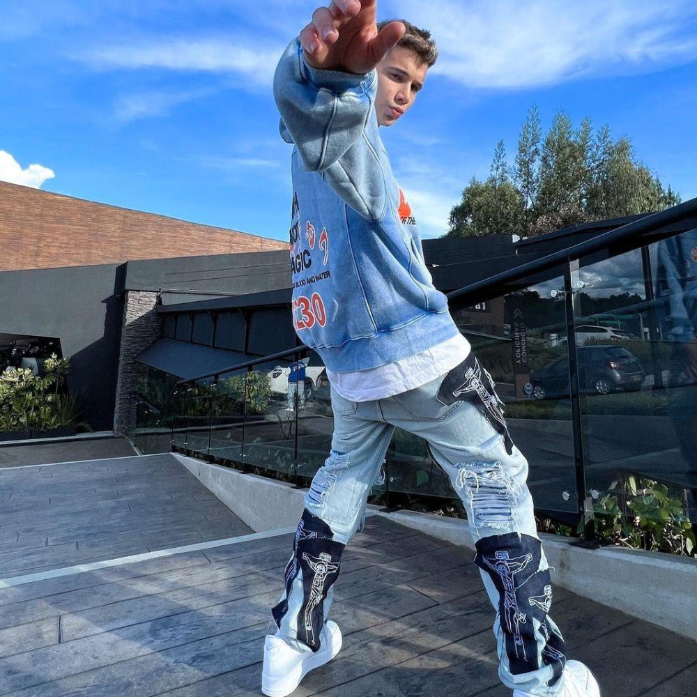 High Street Ripped Patch Straight Jeans