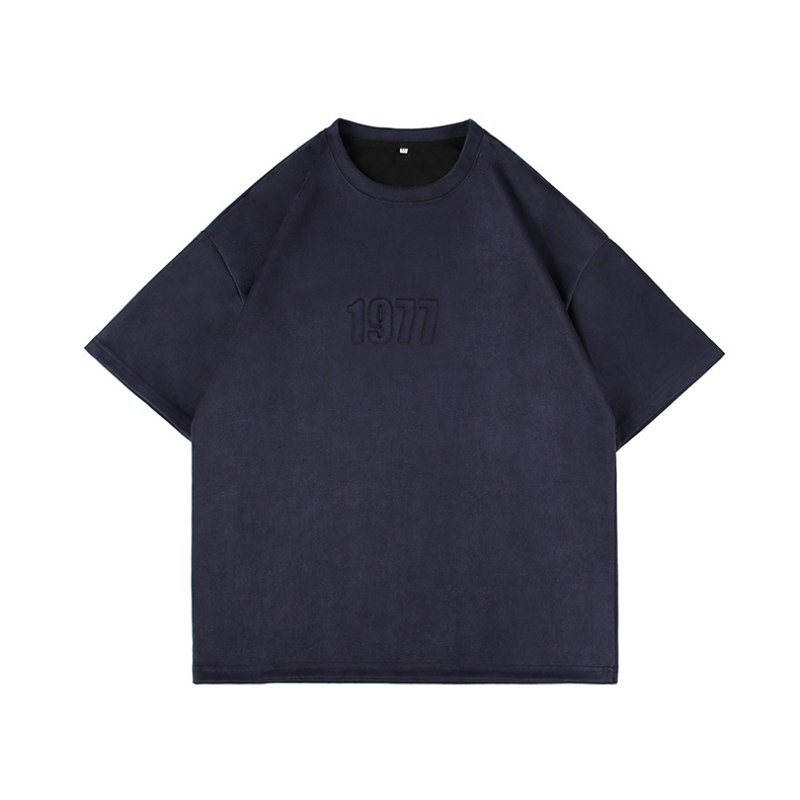 American Letter Embroidery Suede T-Shirt