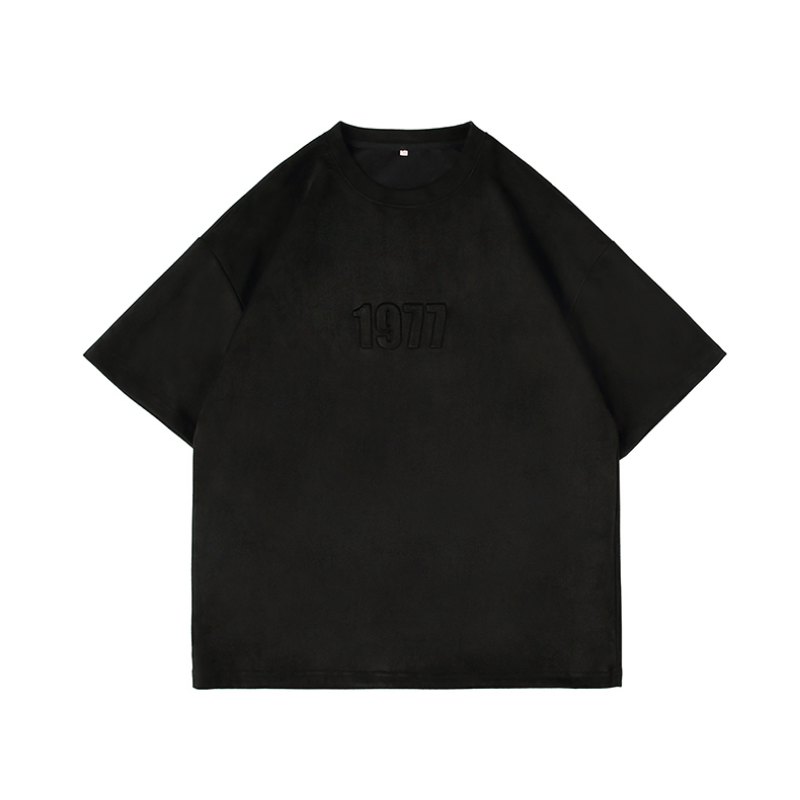 American Letter Embroidery Suede T-Shirt