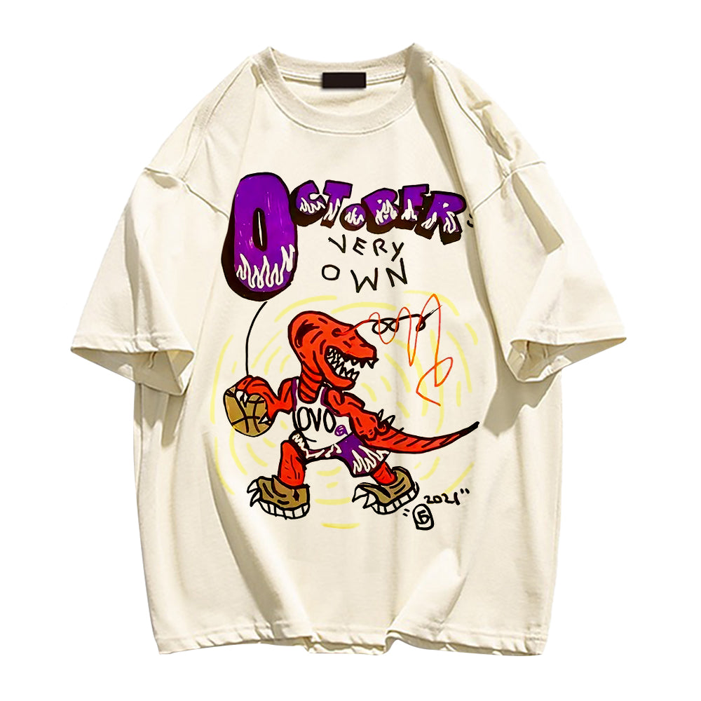 Basketball Team Dinosaur Round Neck T-shirt