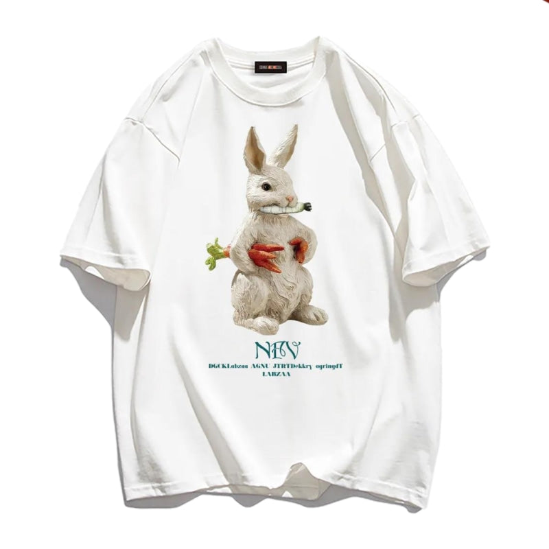 Modern Rabbit Print Cotton T-shirt