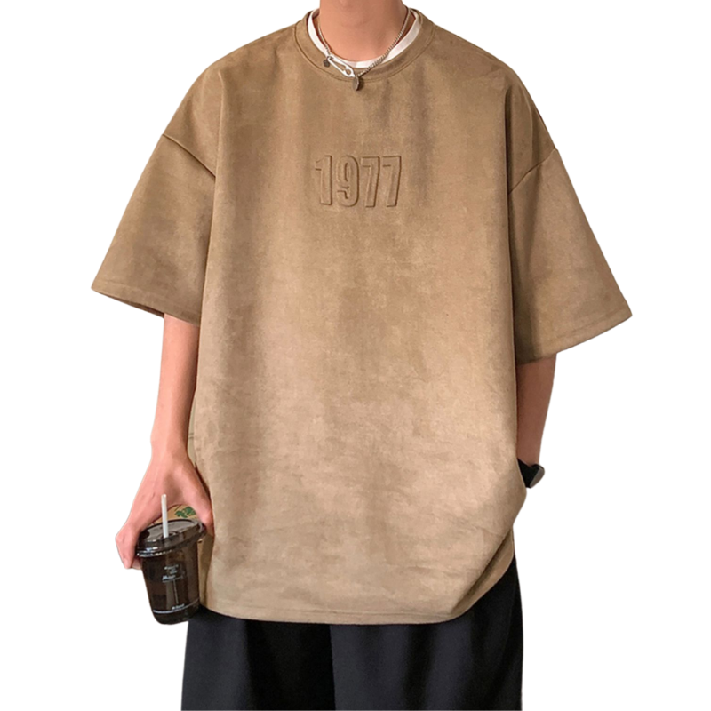 American Letter Embroidery Suede T-Shirt