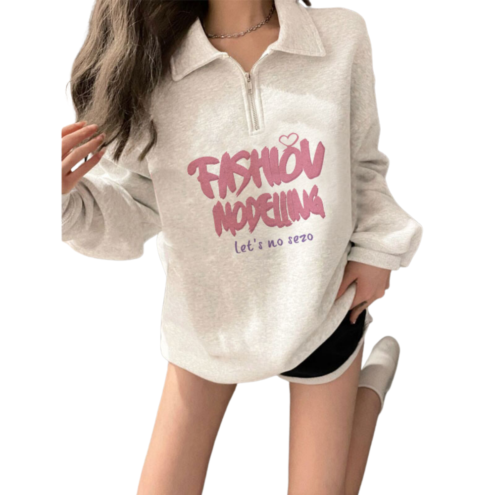 Pink Letter Polo Sweatshirt