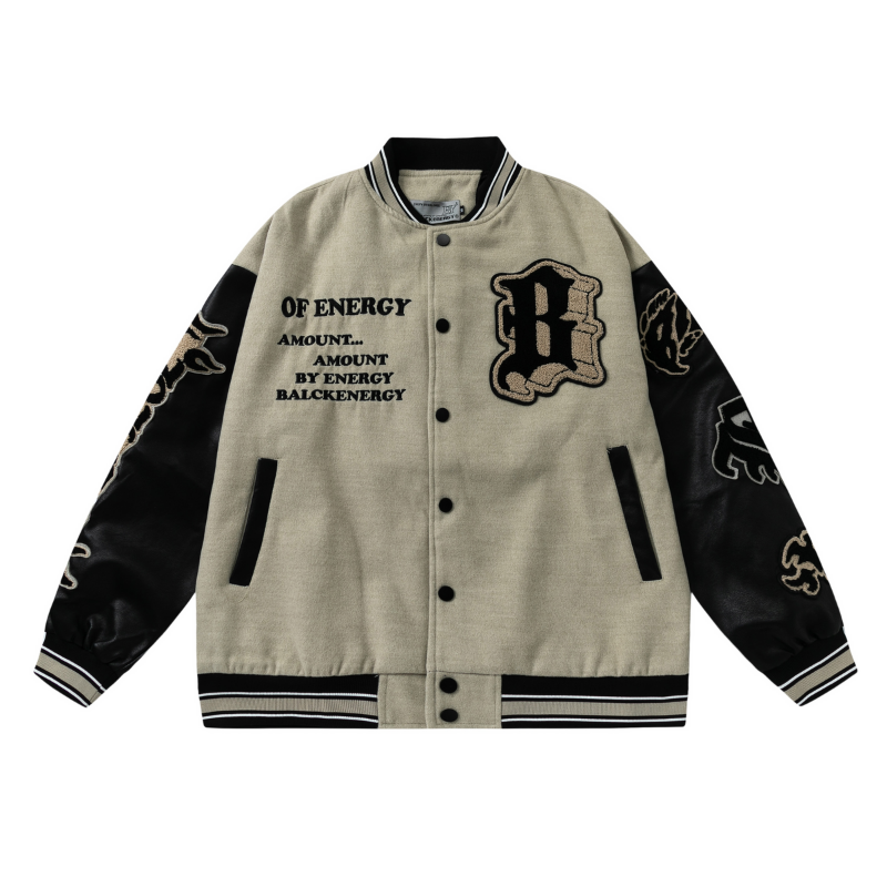 Vintage Embroidery Patchwork Graphic PU Jacket
