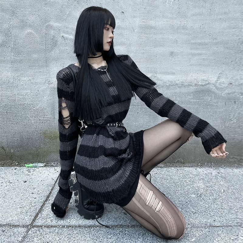 Women Punk Destroyed Sweater