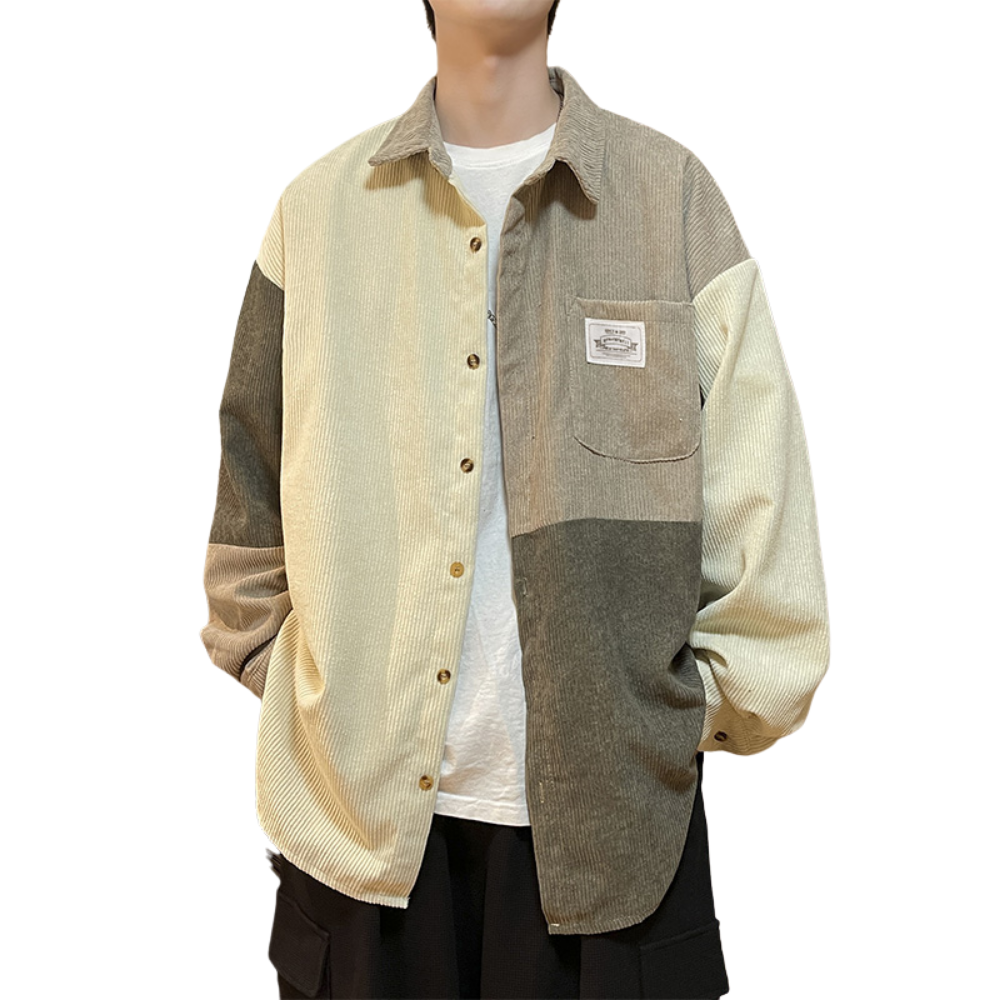 Corduroy Panel Color Contrast Shirt