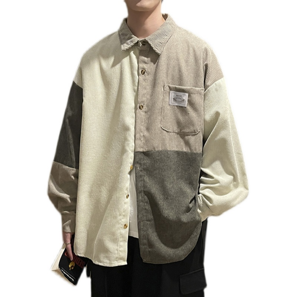 Corduroy Panel Color Contrast Shirt