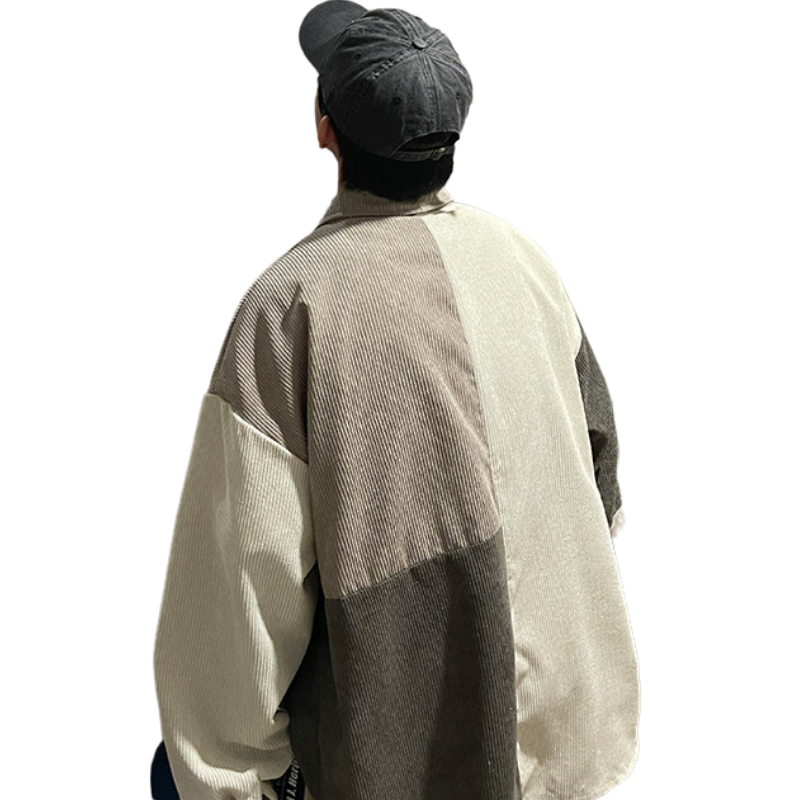 Corduroy Panel Color Contrast Shirt